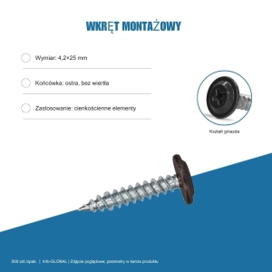 Wkręt montażowy Info-GLOBAL MC 4,2×25 mm, kolory RAL, 500 szt. Wkręt montażowy Info-GLOBAL MC 4,2×25 mm, kolory RAL, 500 szt.
